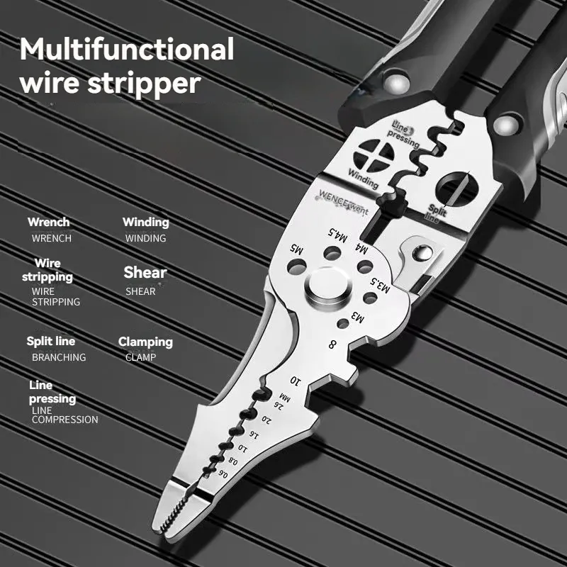 8.5 Inch Heavy Duty Wire Stripper Cutter Crimper Pliers - Multi-Functional Stainless Steel Electrical Tool with Ergonomic Grip for Electricians and DIY Projects thumbnail 2