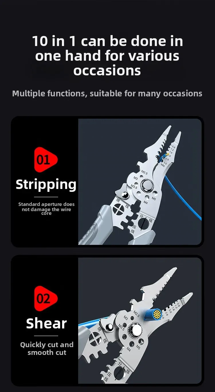 8.5 Inch Heavy Duty Wire Stripper Cutter Crimper Pliers - Multi-Functional Stainless Steel Electrical Tool with Ergonomic Grip for Electricians and DIY Projects showcase 3