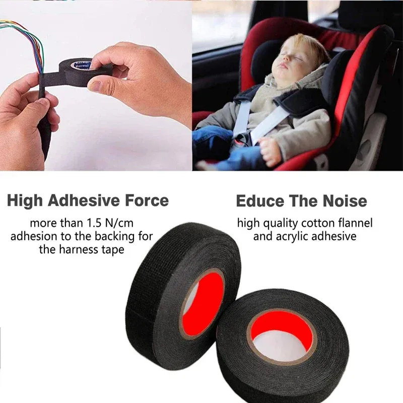 Automotive Wire Harness Tape - 9/15/19/25mm PET Cloth Fabric Electrical Insulation, Heat Resistant, Flame Retardant, Sound Absorbing for Car Cable Protection thumbnail 3
