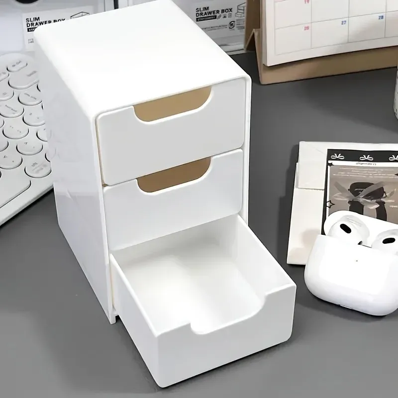 Mini 3-Tier Drawer Organizer for Desk - Perfect for Office Supplies, Jewelry, Cosmetics Storage - Compact Desktop Organizer thumbnail 2