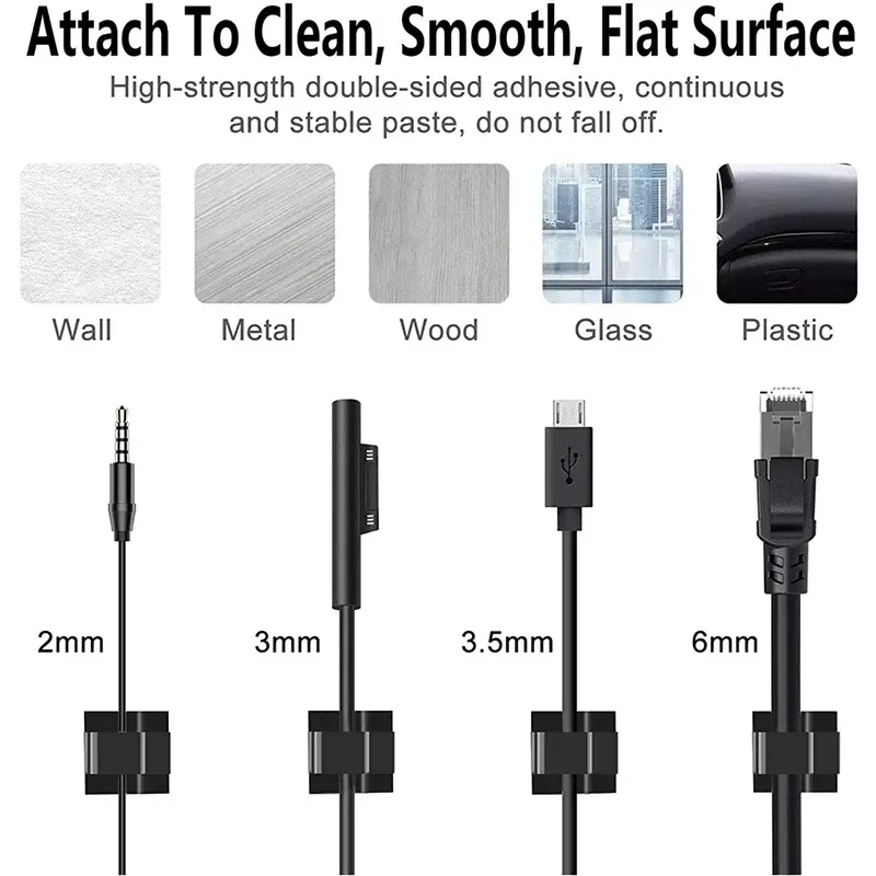Adhesive Cable Organizer Clips - 3M Tape Wire Winder Holder for Desk, Car, Home - Cord Protector, Clamp for USB, Earphone, Mouse Cables thumbnail 5