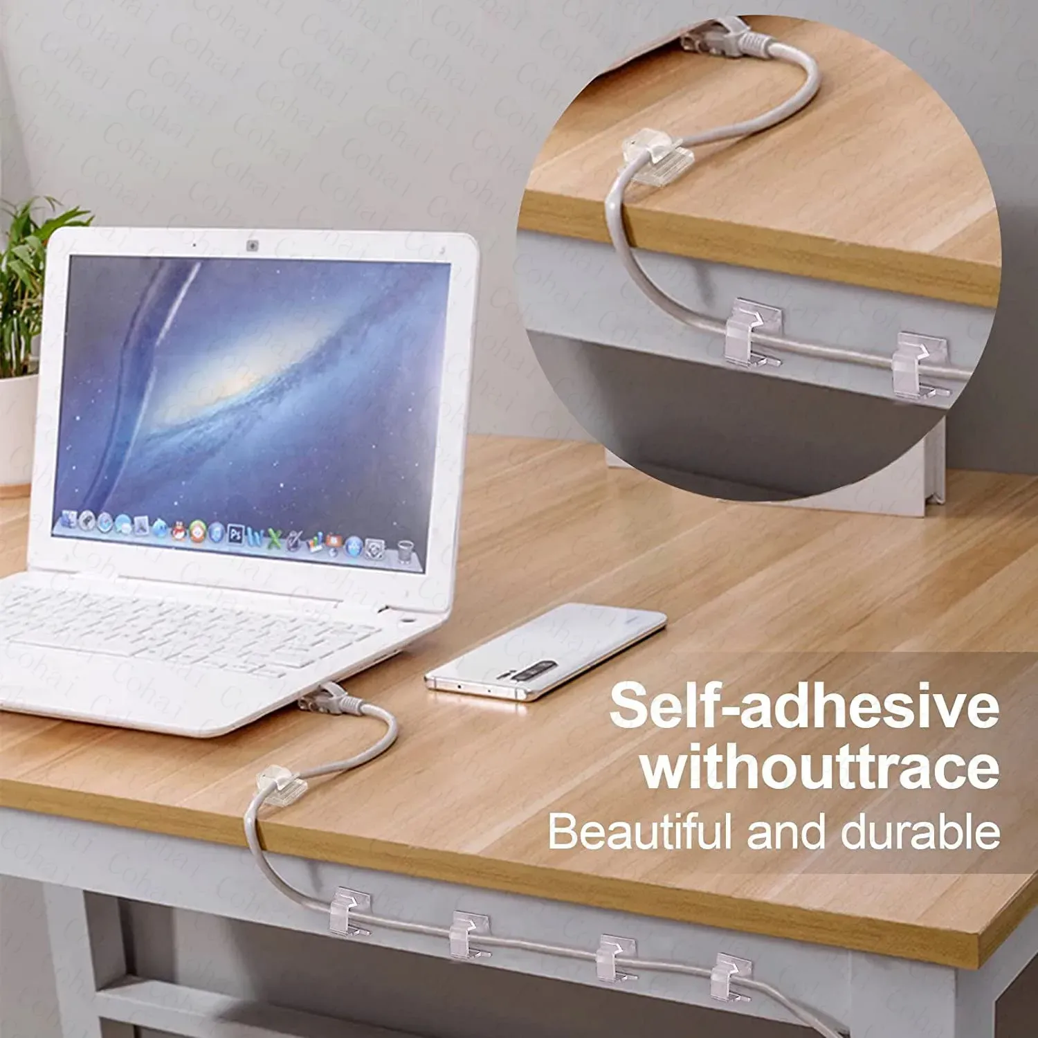 Adhesive Cable Organizer Clips - 3M Tape Wire Winder Holder for Desk, Car, Home - Cord Protector, Clamp for USB, Earphone, Mouse Cables thumbnail 2