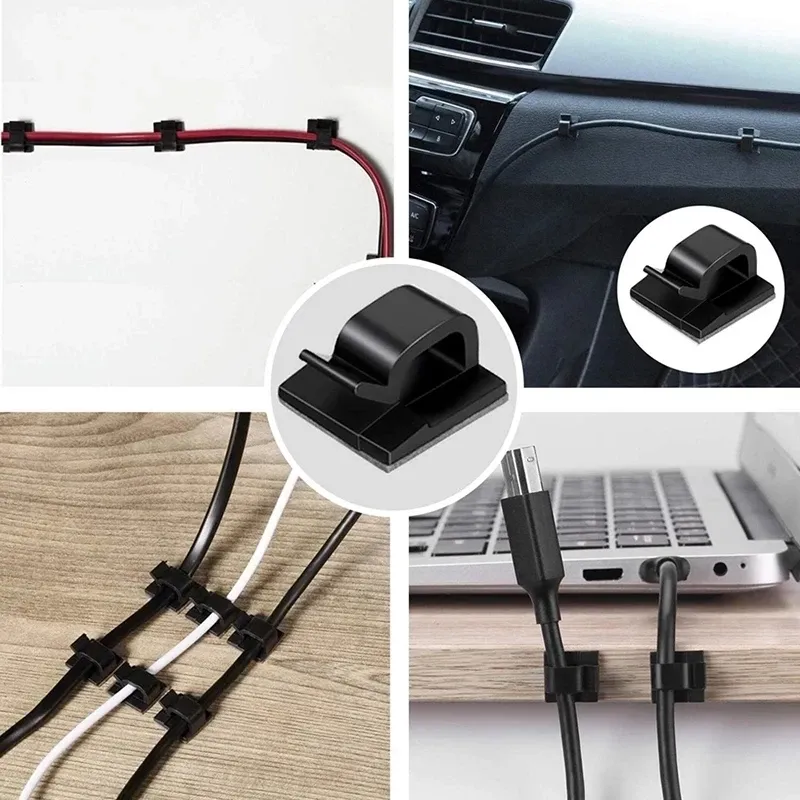 Adhesive Cable Organizer Clips - 3M Tape Wire Winder Holder for Desk, Car, Home - Cord Protector, Clamp for USB, Earphone, Mouse Cables thumbnail 6