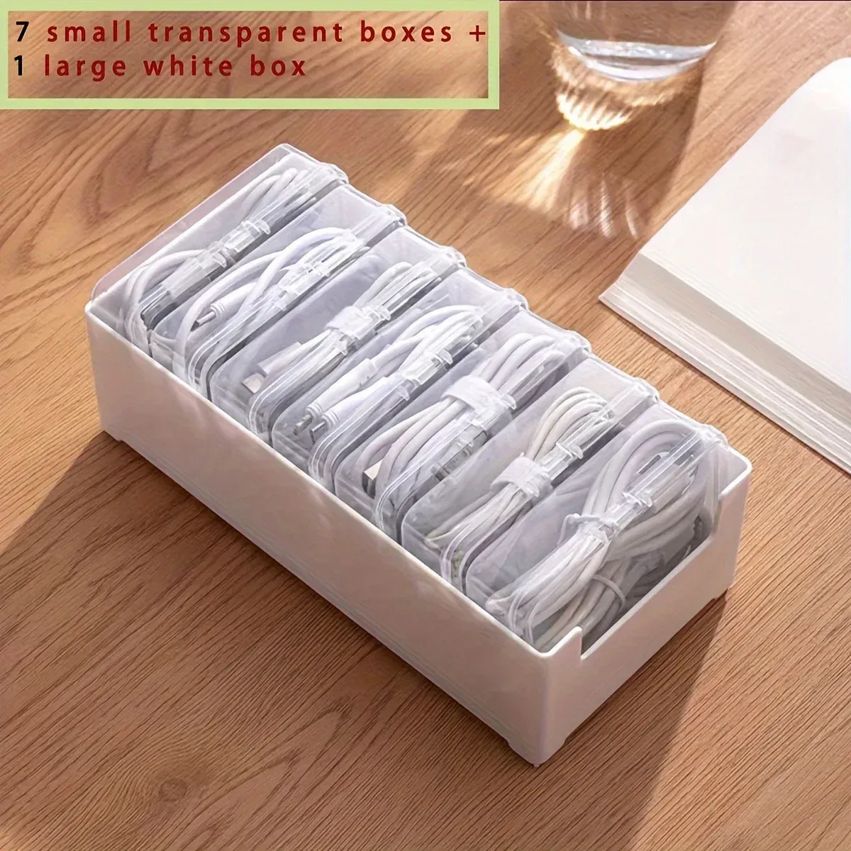 Desktop Data Cable Storage Box Organizer with 7 Compartments for Office Desk, Electronics Accessories, Small Items showcase 5