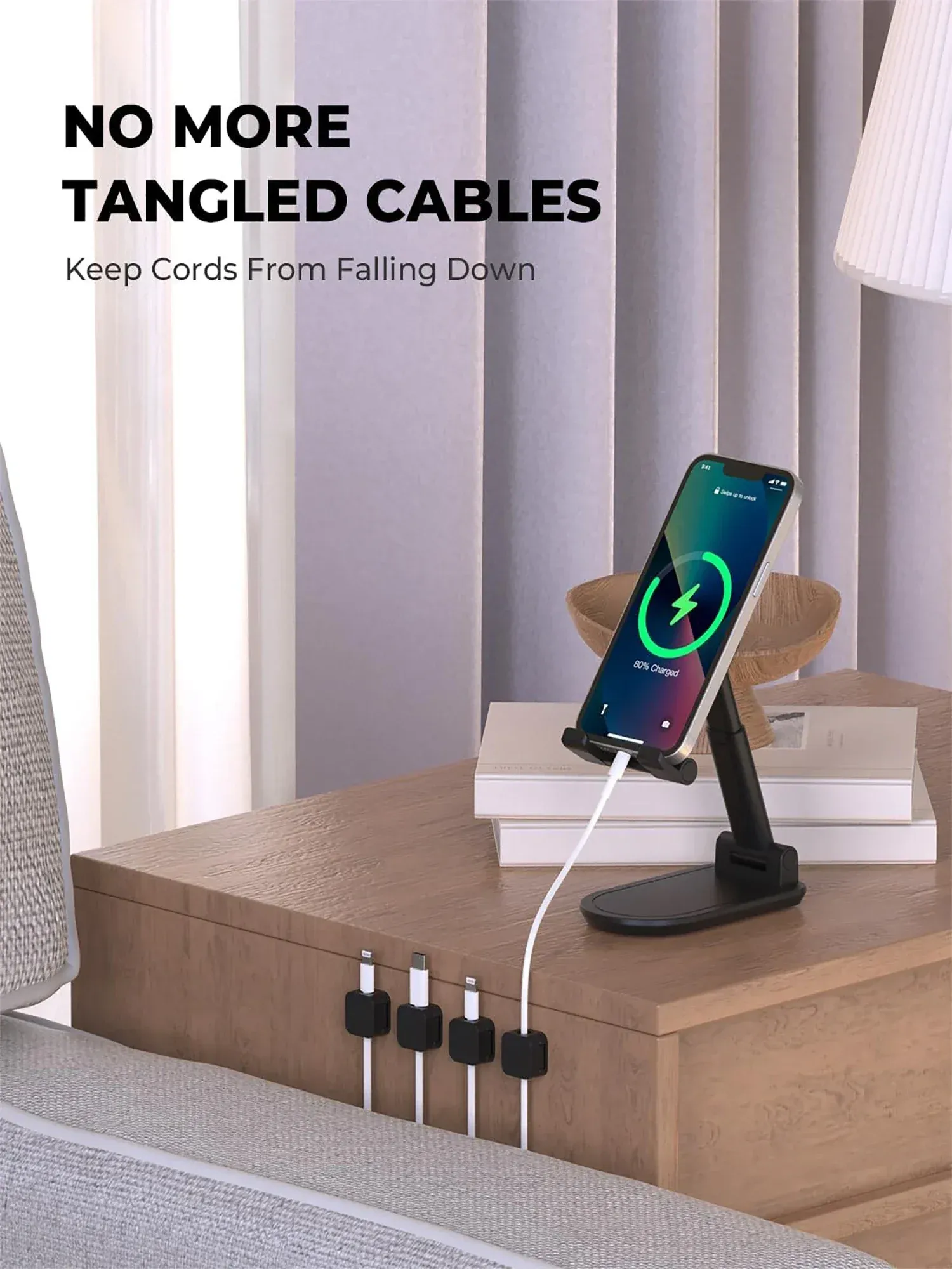 Adjustable Cable Clips Organizer Holder - Strong Adhesive Under Desk Cord Management for Home, Office, Car, Wall - Non-Magnetic ABS+TPE, 7mm Slot, Easy One-Hand Use thumbnail 4