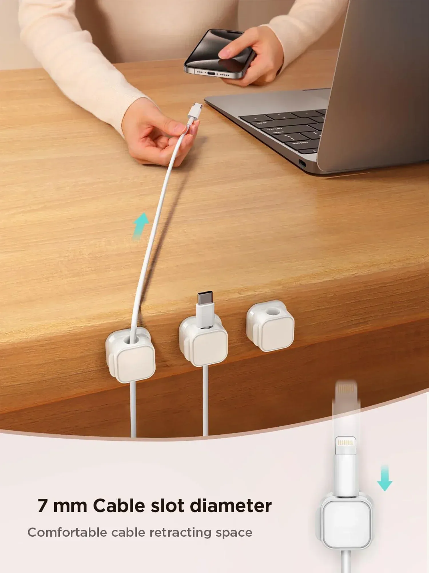 Adjustable Cable Clips Organizer Holder - Strong Adhesive Under Desk Cord Management for Home, Office, Car, Wall - Non-Magnetic ABS+TPE, 7mm Slot, Easy One-Hand Use thumbnail 5