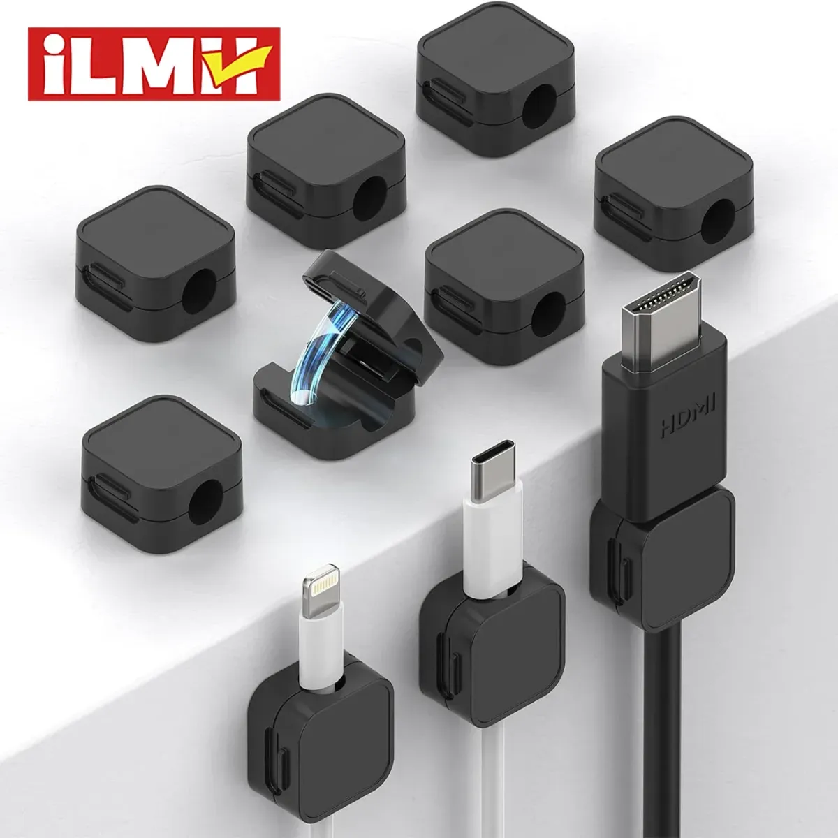 Adjustable Cable Clips Organizer Holder - Strong Adhesive Under Desk Cord Management for Home, Office, Car, Wall - Non-Magnetic ABS+TPE, 7mm Slot, Easy One-Hand Use showcase 1