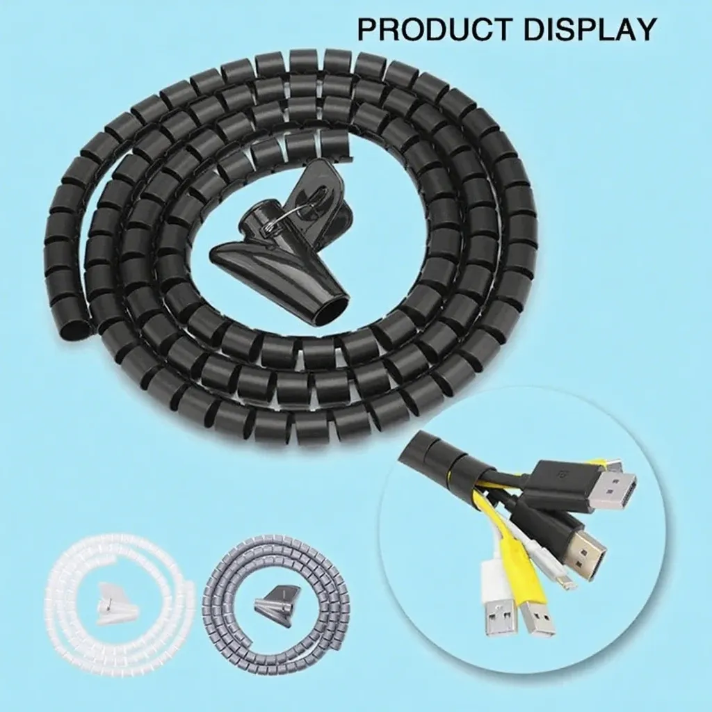 Flexible Spiral Cable Organizer Pipe 10/16mm Diameter - 1.5m/2m Length, Durable Cord Protector for Desk, Computer, and Entertainment Systems thumbnail 2