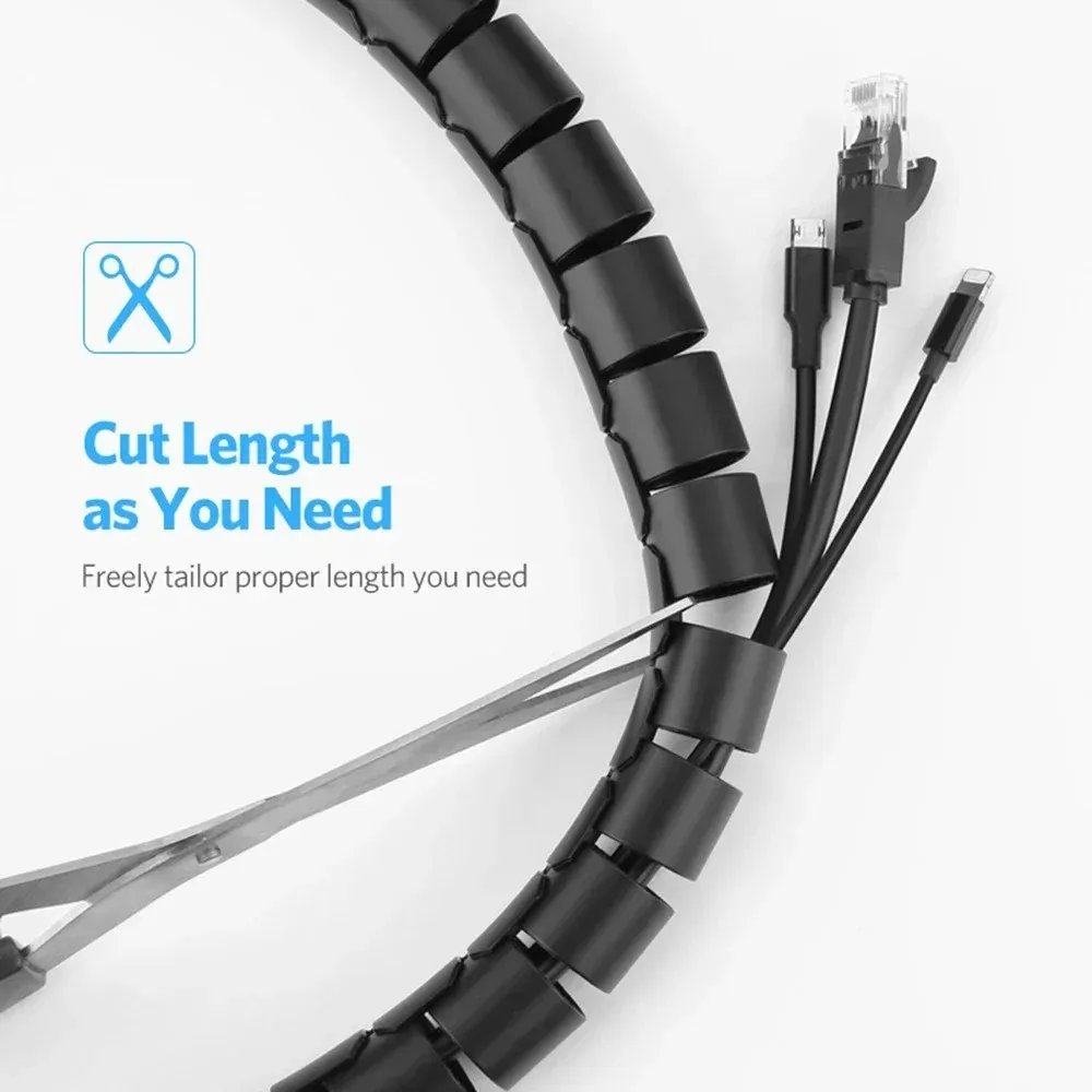 Flexible Spiral Cable Organizer Pipe 10/16mm Diameter - 1.5m/2m Length, Durable Cord Protector for Desk, Computer, and Entertainment Systems showcase 3