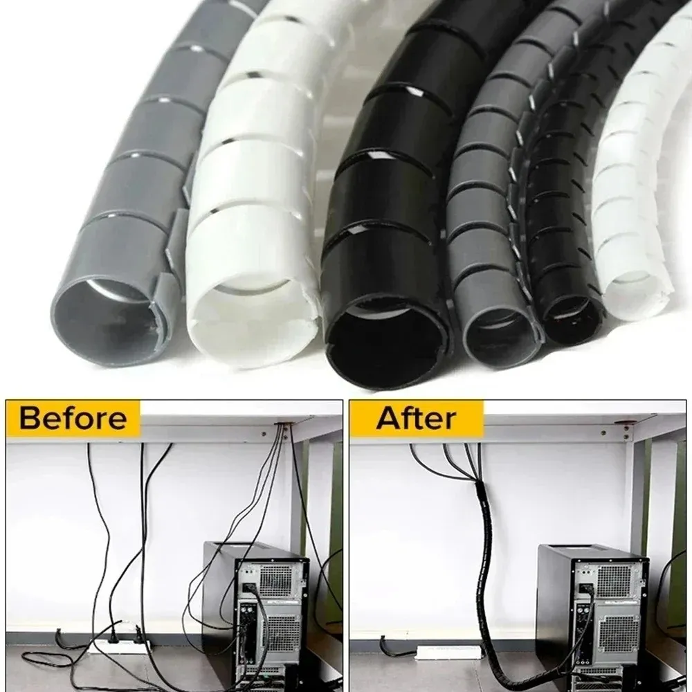 Flexible Spiral Cable Organizer Pipe 10/16mm Diameter - 1.5m/2m Length, Durable Cord Protector for Desk, Computer, and Entertainment Systems showcase 4