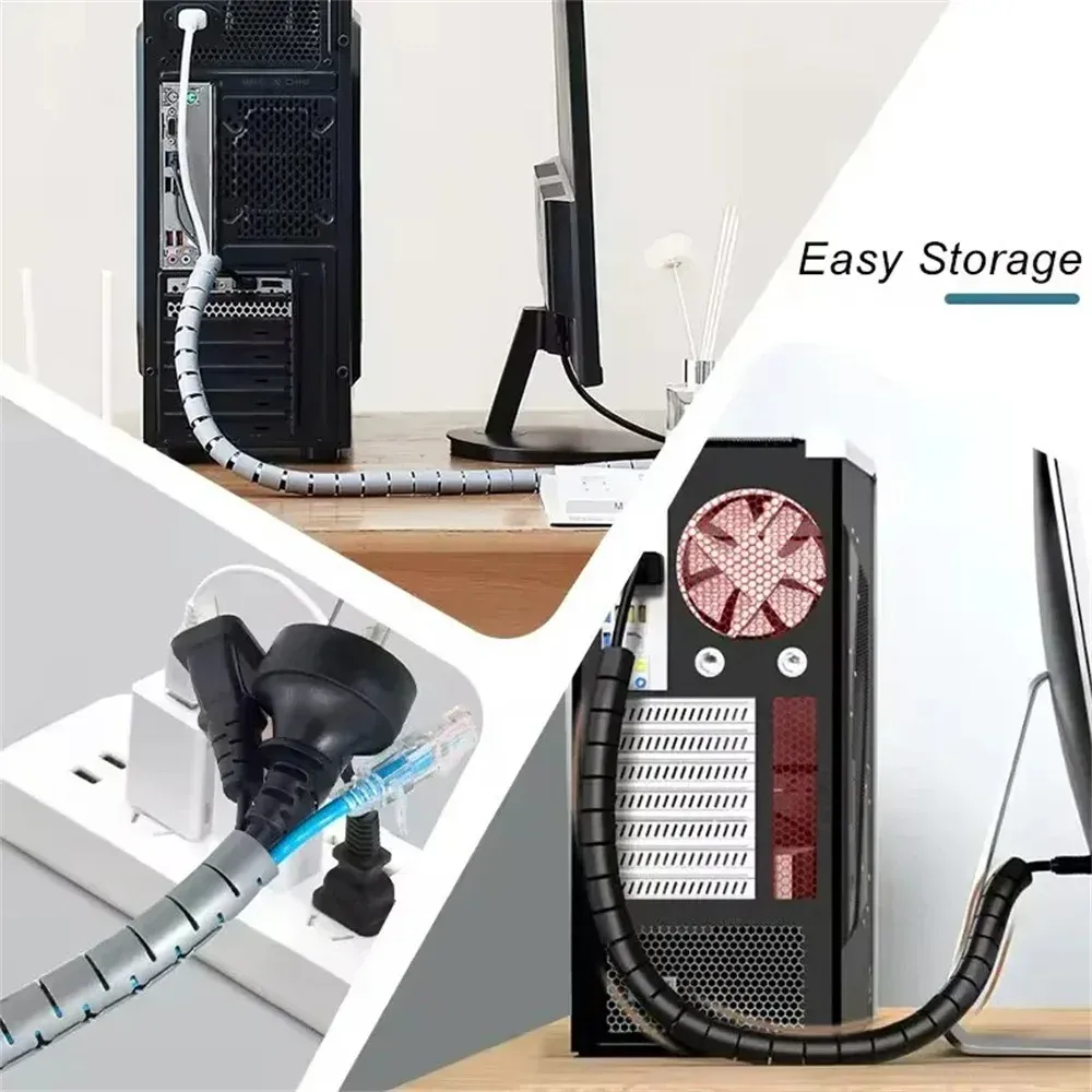 Flexible Spiral Cable Organizer Pipe 10/16mm Diameter - 1.5m/2m Length, Durable Cord Protector for Desk, Computer, and Entertainment Systems showcase 1