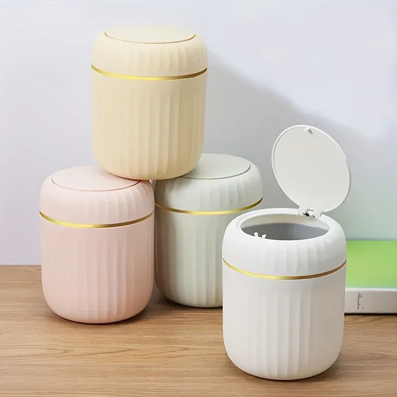 Mini Desktop Trash Can with Lid - Durable Plastic Waste Bin for Bedroom, Office Desk, Home Supplies Organizer showcase 5