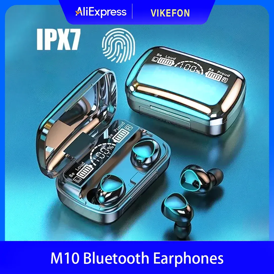 M10 TWS Bluetooth 5.1 Earphones with LED Display, HiFi Stereo Wireless Headphones, Waterproof Gaming Headset with Mic, Noise Cancelling for Sports & Calls thumbnail 1