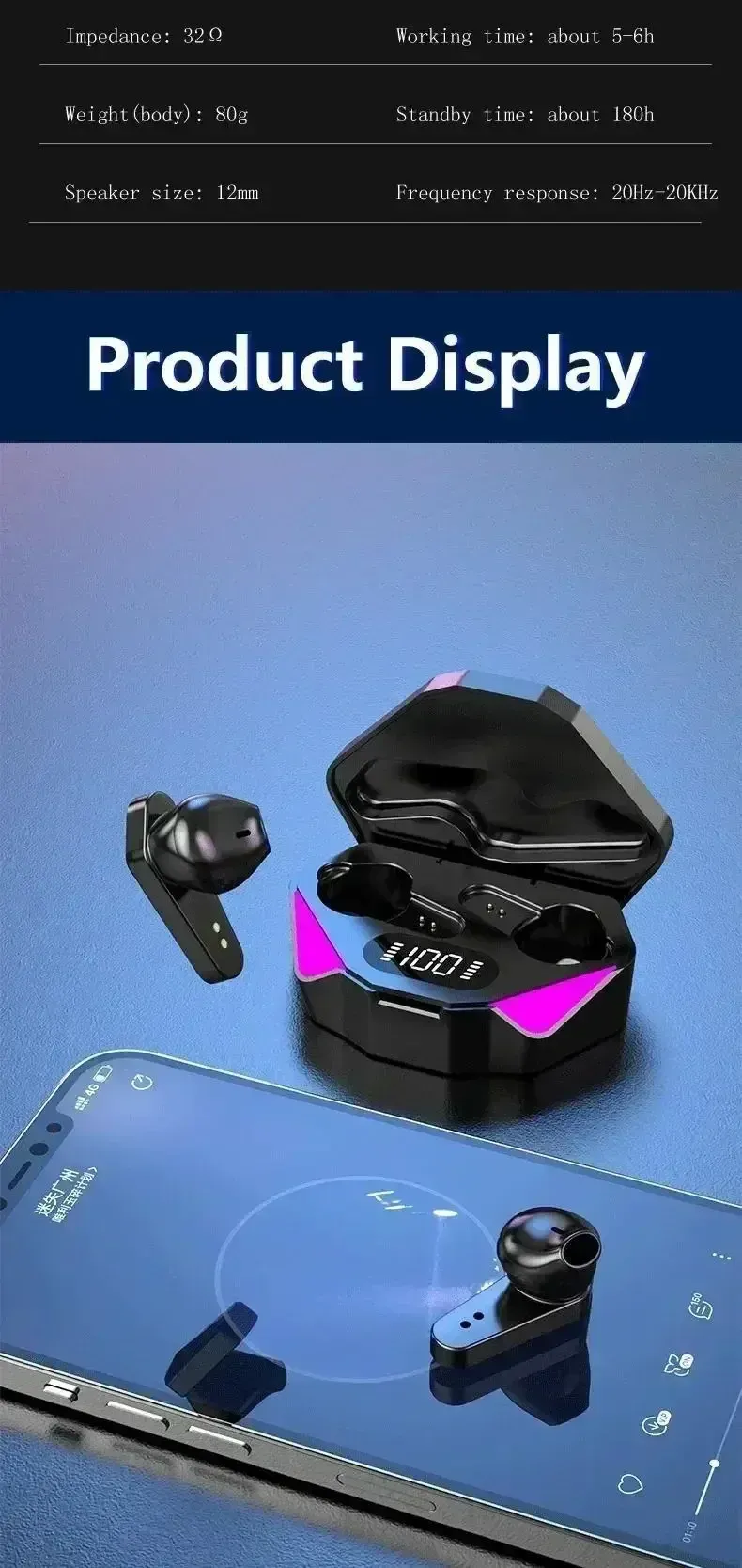 Original TWS Wireless Bluetooth Earbuds for Gamers, Low Latency 65ms Gaming Headphones, Noise Cancelling In-Ear Headset Compatible with Smartphones showcase 12
