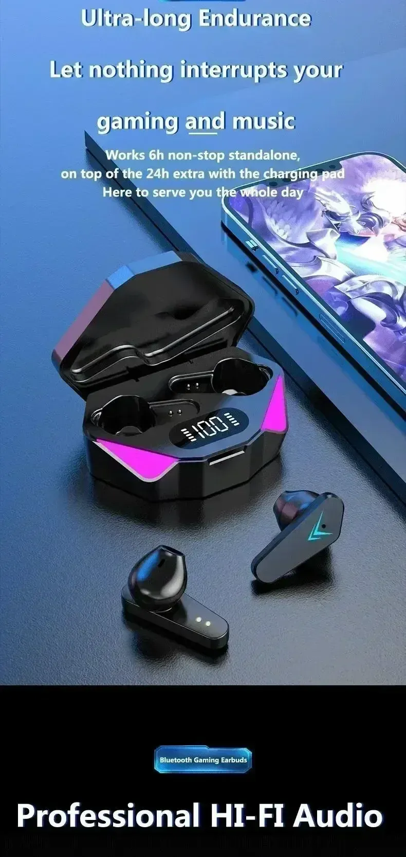 Original TWS Wireless Bluetooth Earbuds for Gamers, Low Latency 65ms Gaming Headphones, Noise Cancelling In-Ear Headset Compatible with Smartphones showcase 8