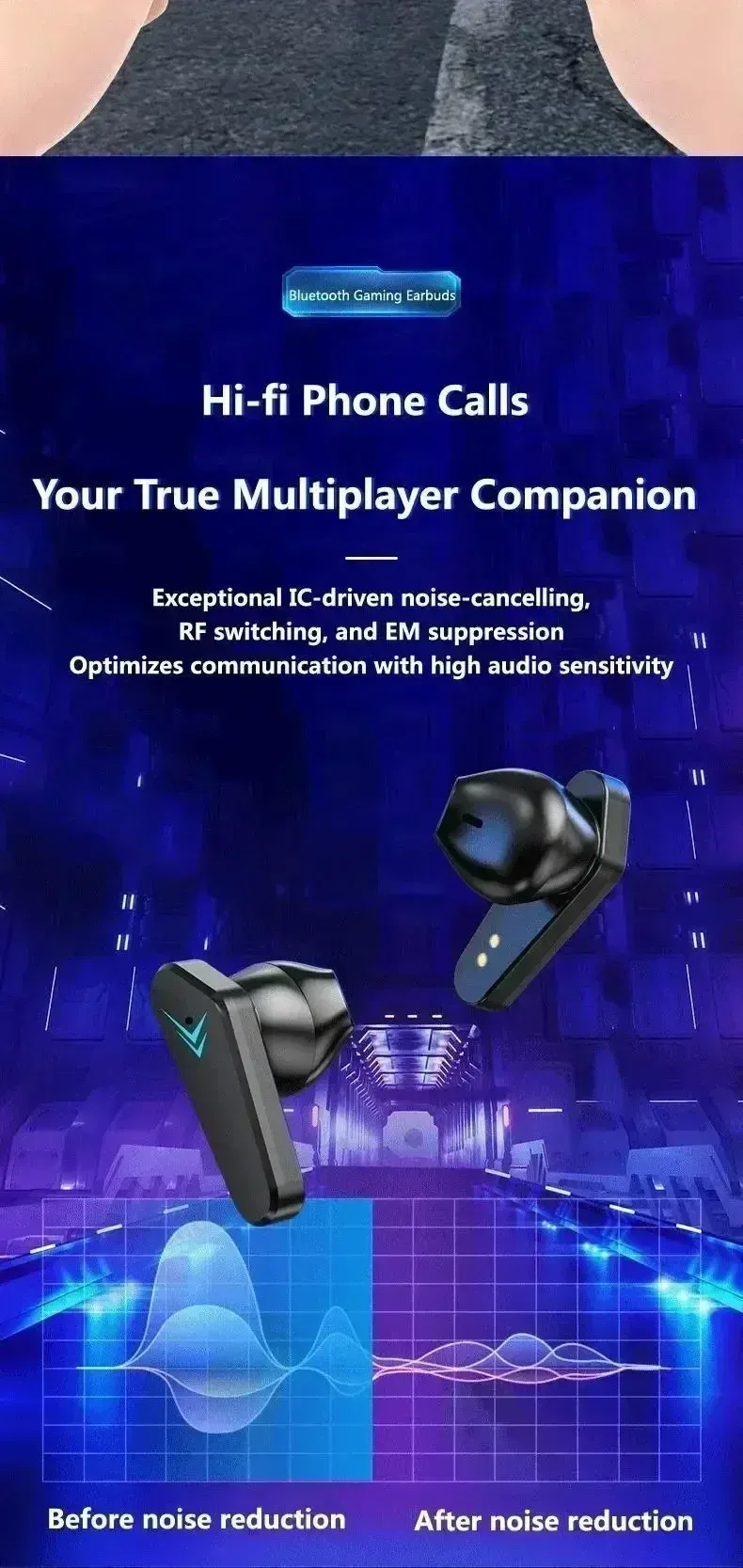Original TWS Wireless Bluetooth Earbuds for Gamers, Low Latency 65ms Gaming Headphones, Noise Cancelling In-Ear Headset Compatible with Smartphones showcase 6