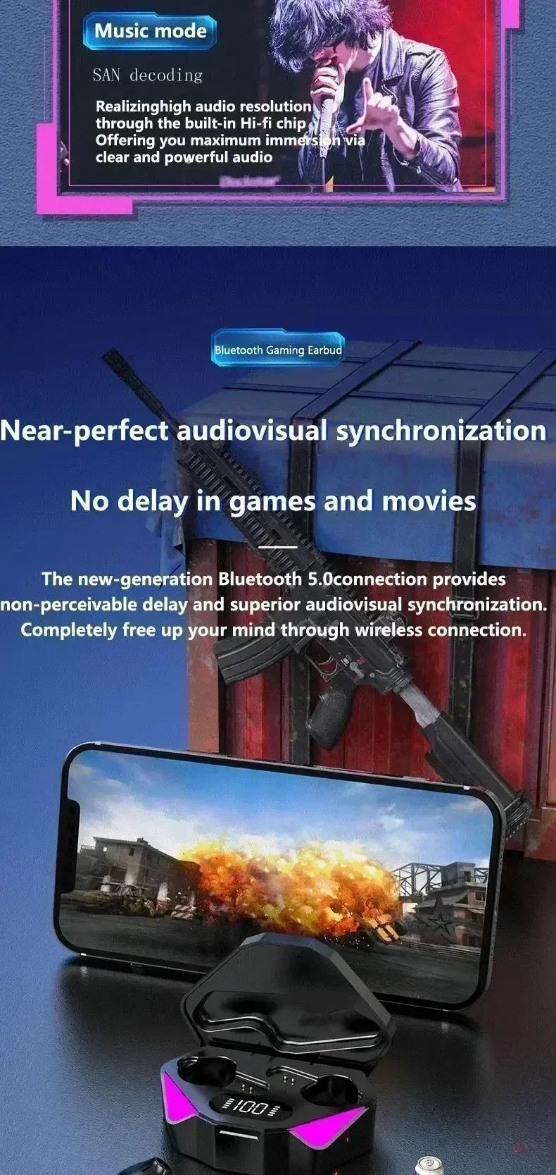 Original TWS Wireless Bluetooth Earbuds for Gamers, Low Latency 65ms Gaming Headphones, Noise Cancelling In-Ear Headset Compatible with Smartphones showcase 4