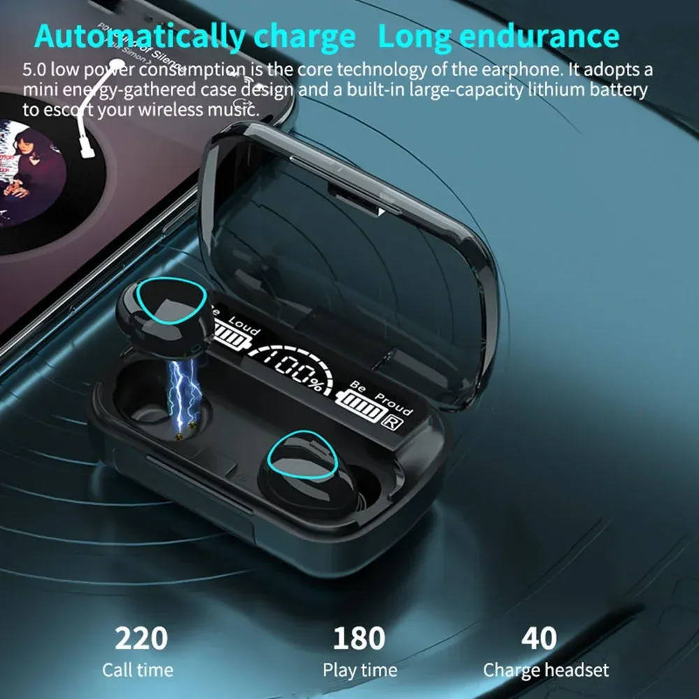 M10 Wireless Earbuds with Power Bank Charging Case, Bluetooth 5.3 Hi-Fi Stereo Sound Earphones, Noise Cancelling Comfortable Fit for Sports, Gaming, Music thumbnail 3