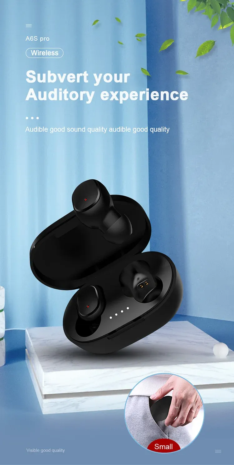 Original A6S TWS Wireless Earbuds Bluetooth 5.0 Headphones with Charging Case, Sport Stereo In-Ear Earphones for Xiaomi, Huawei, iPhone showcase 1