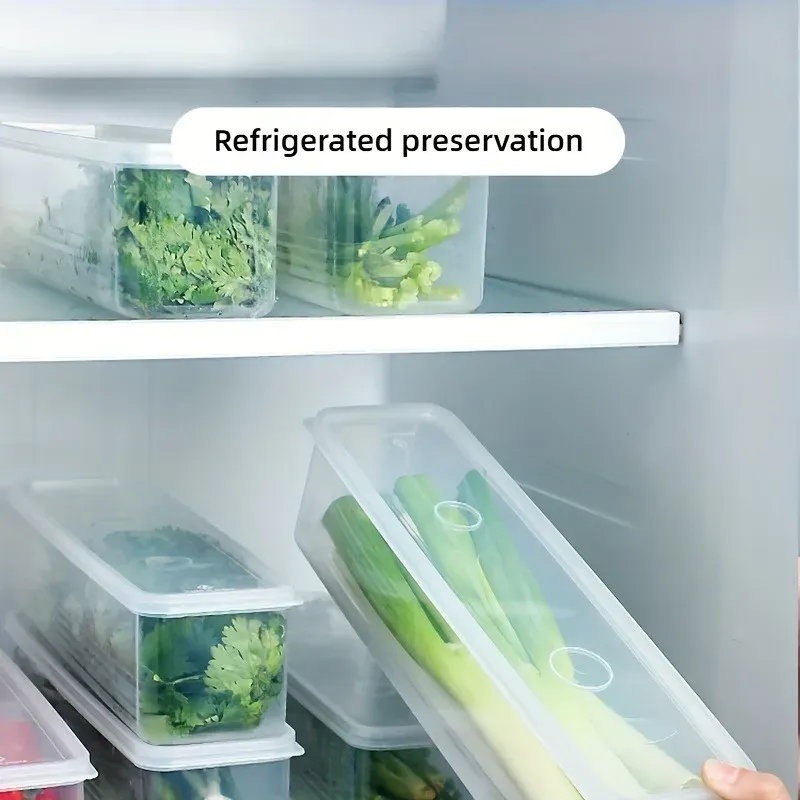 4 Pcs Long Rectangular Food Storage Containers, Reusable Plastic Refrigerator Organizer Boxes, Kitchen Food Storage Accessories for Fridge and Pantry thumbnail 3
