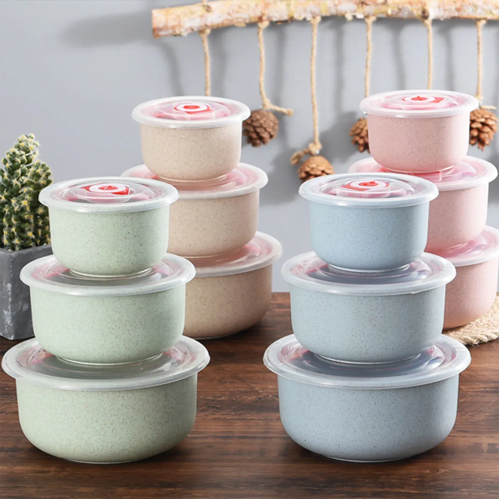 3-Piece Wheat Straw Bento Box Set - Leak-Proof, Airtight Food Storage Containers for Meal Prep, Kitchen, Picnic, Takeout - Eco-Friendly & Microwave Safe thumbnail 1