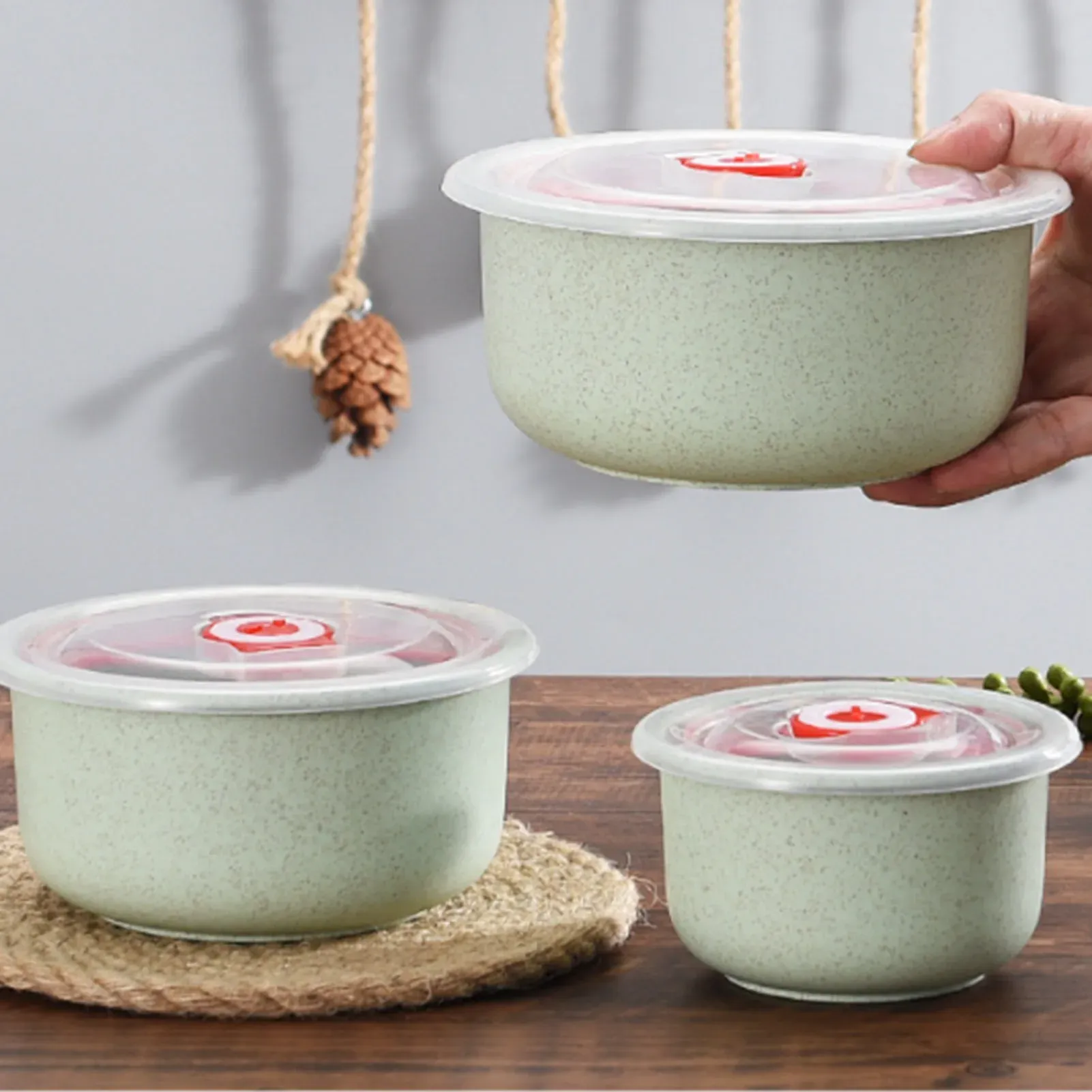3-Piece Wheat Straw Bento Box Set - Leak-Proof, Airtight Food Storage Containers for Meal Prep, Kitchen, Picnic, Takeout - Eco-Friendly & Microwave Safe thumbnail 2