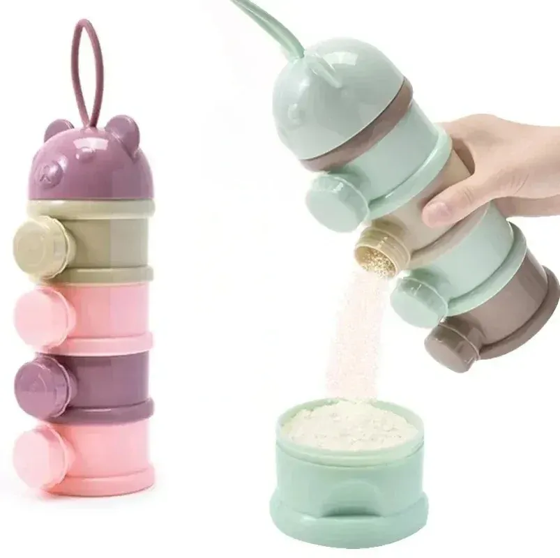 HOMFISH 4-Layer Bear Style Portable Milk Powder Box with Multiple Openings for Infant Baby Food Storage and Toddler Snack Container