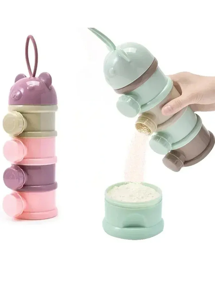 HOMFISH 4-Layer Bear Style Portable Milk Powder Box with Multiple Openings for Infant Baby Food Storage and Toddler Snack Container showcase 10