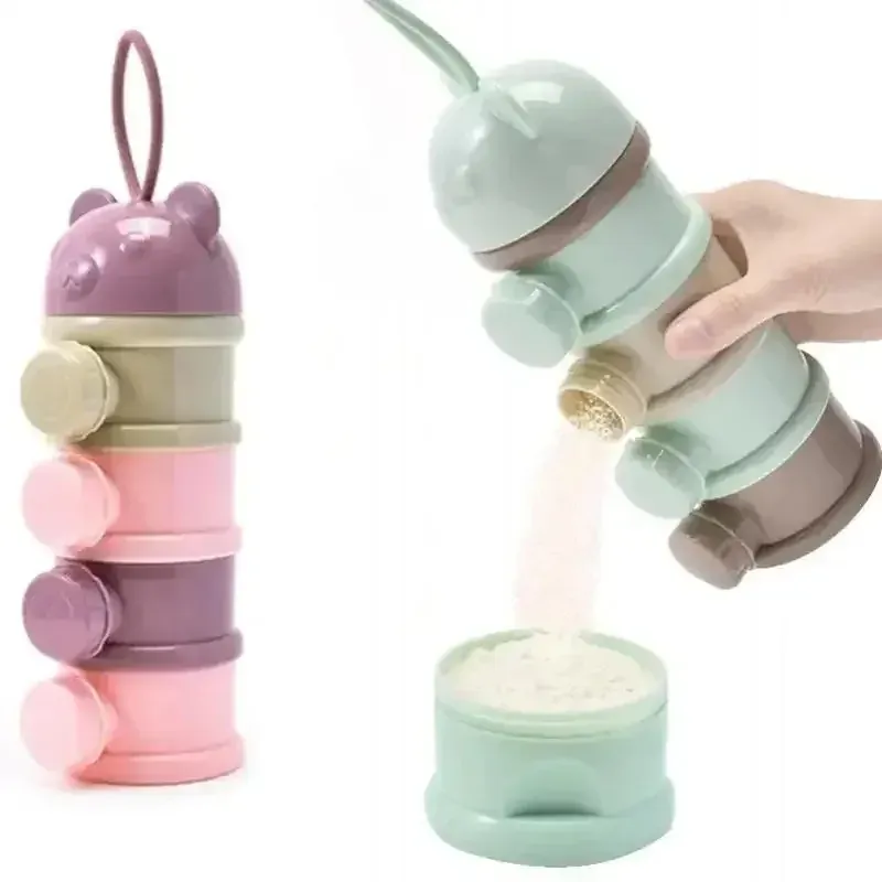 HOMFISH 4-Layer Bear Style Portable Milk Powder Box with Multiple Openings for Infant Baby Food Storage and Toddler Snack Container showcase 11