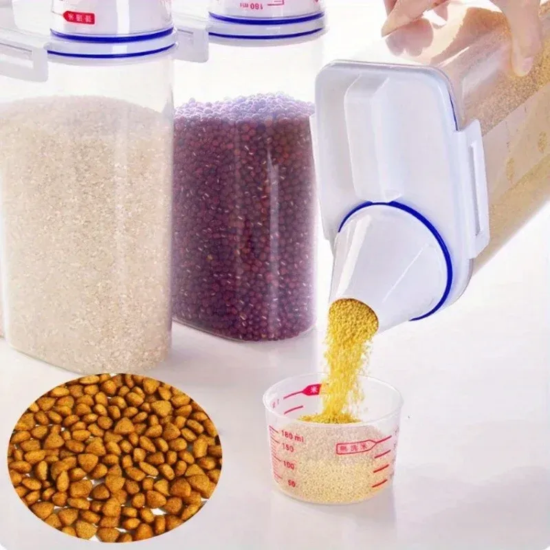 Airtight Pet Food Storage Container with Measuring Cup, Waterproof Portable Bucket Dispenser and Handle for Dry Kibble, Ideal for Dog and Cat Owners in Ghana thumbnail 3