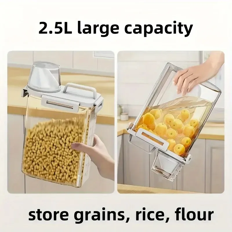 2.5L Airtight Food Storage Container with Lid - Portable Kitchen Organizer for Grains, Flour, Rice, Laundry Detergent - Clear Scale Design showcase 10