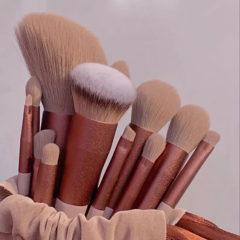 13-Piece Professional Makeup Brush Set for Women - Soft Cosmetic Tools for Eyeshadow, Foundation, Blush, and More - Includes Bag thumbnail 2