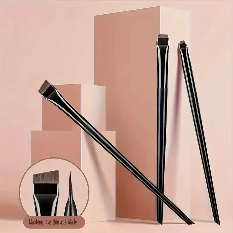 3-Piece Professional Makeup Brush Set: Sickle Eyeliner, Fine Angled Eyebrow, Ultra-Fine Eyeshadow Brushes for Precision Application thumbnail 2