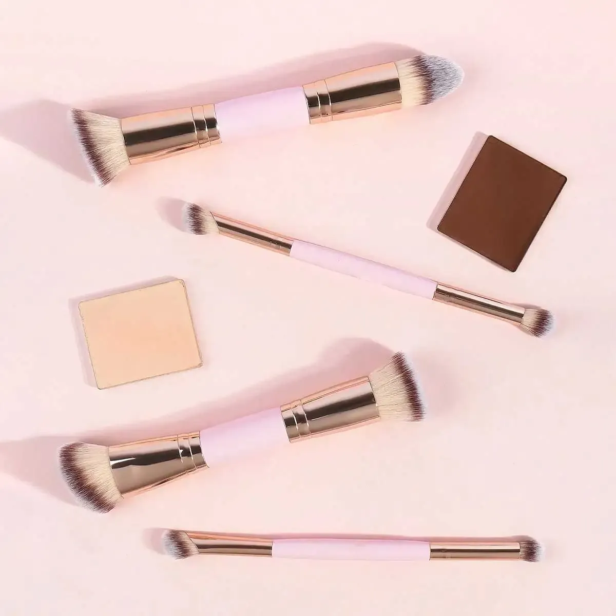 4pcs Dual-Ended Makeup Brush Set with Box | Wool Fiber Foundation, Powder, Blush, Eyeshadow Brushes | Beginner Travel Kit | Chemical-Free showcase 2