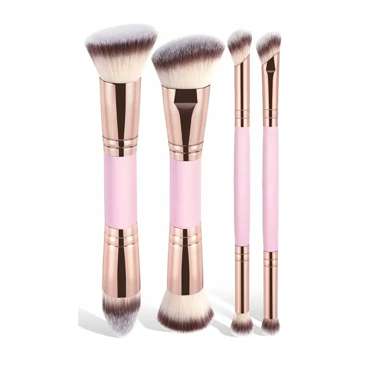 4pcs Dual-Ended Makeup Brush Set with Box | Wool Fiber Foundation, Powder, Blush, Eyeshadow Brushes | Beginner Travel Kit | Chemical-Free thumbnail 1