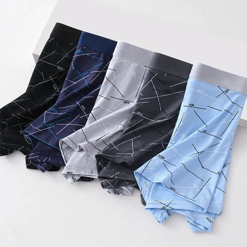 4pcs Men's Underwear Boxer Briefs - Comfortable Soft Fashionable Daily Print Sporty Breathable Intimate Apparel showcase 5