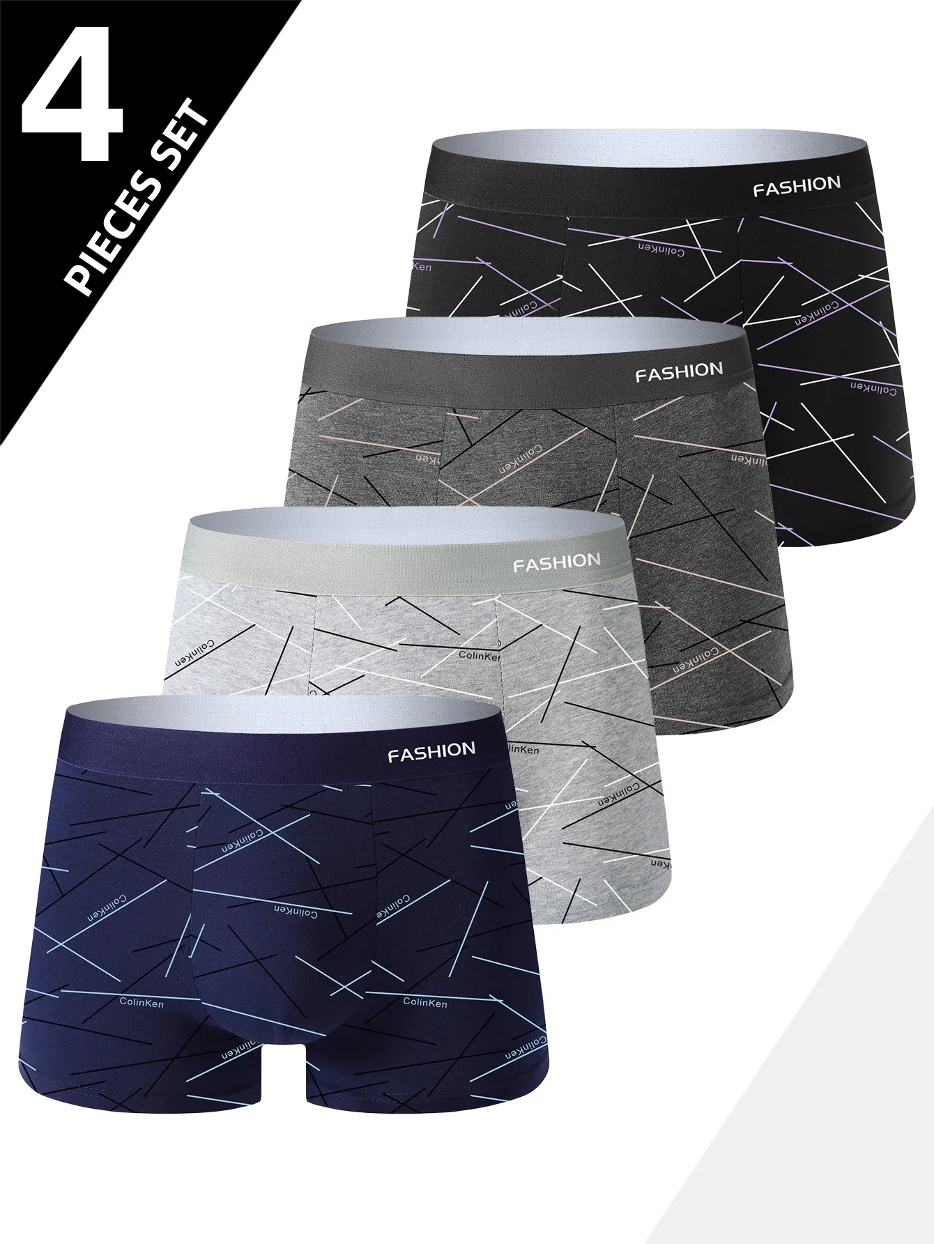 4pcs Men's Underwear Boxer Briefs - Comfortable Soft Fashionable Daily Line Print Sporty Breathable Intimate Apparel