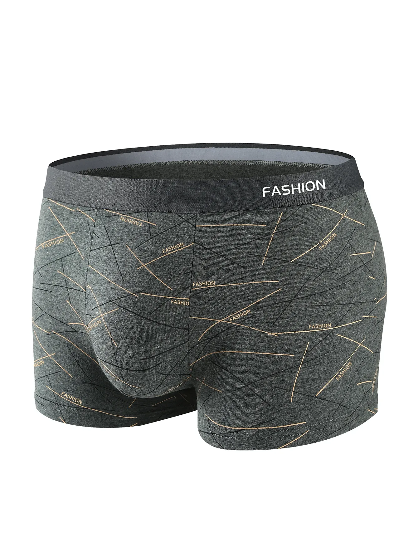 4pcs Men's Underwear Boxer Briefs - Comfortable Soft Fashionable Daily Line Print Sporty Breathable Intimate Apparel thumbnail 4