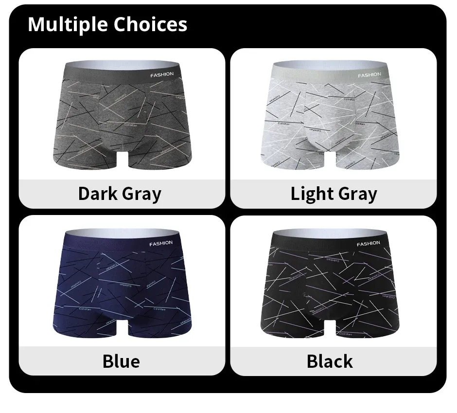 4pcs Men's Underwear Boxer Briefs - Comfortable Soft Fashionable Daily Line Print Sporty Breathable Intimate Apparel showcase 9
