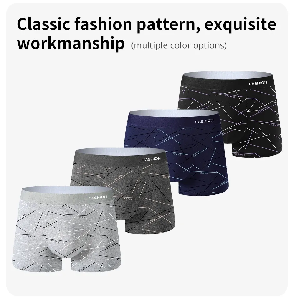 4pcs Men's Underwear Boxer Briefs - Comfortable Soft Fashionable Daily Line Print Sporty Breathable Intimate Apparel showcase 5