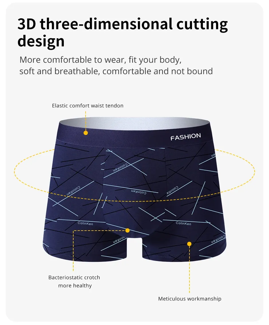4pcs Men's Underwear Boxer Briefs - Comfortable Soft Fashionable Daily Line Print Sporty Breathable Intimate Apparel showcase 4