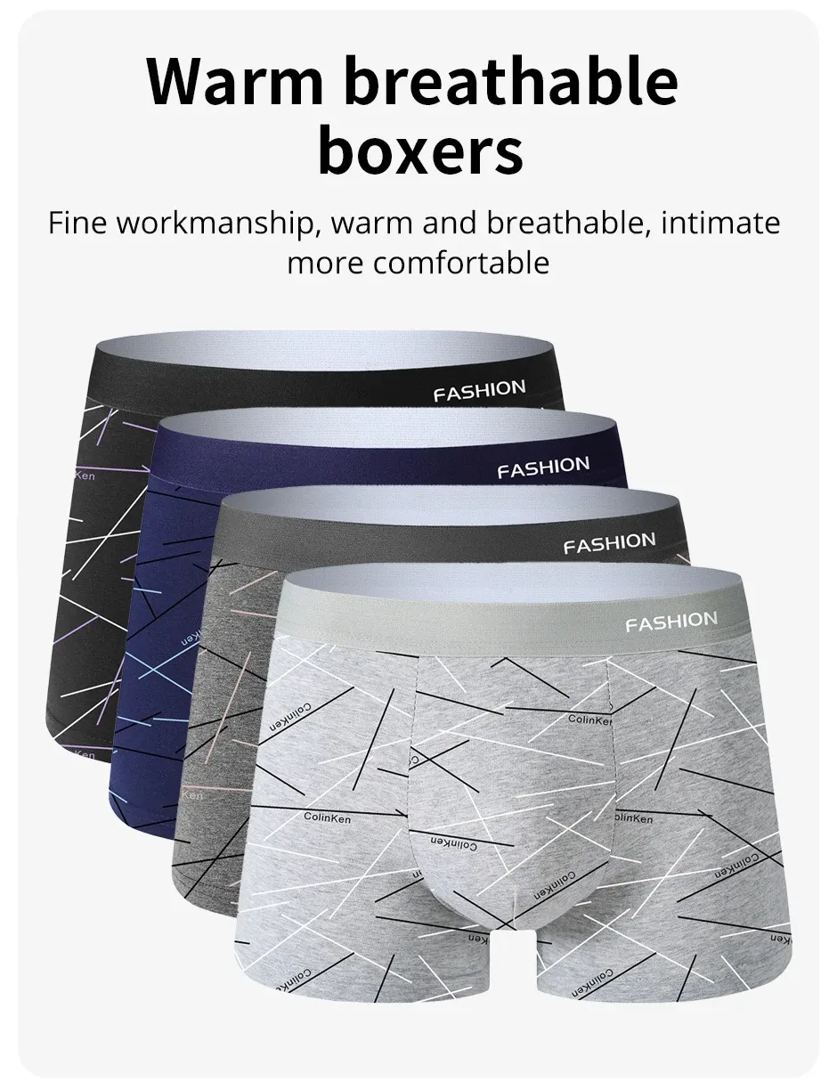 4pcs Men's Underwear Boxer Briefs - Comfortable Soft Fashionable Daily Line Print Sporty Breathable Intimate Apparel showcase 3