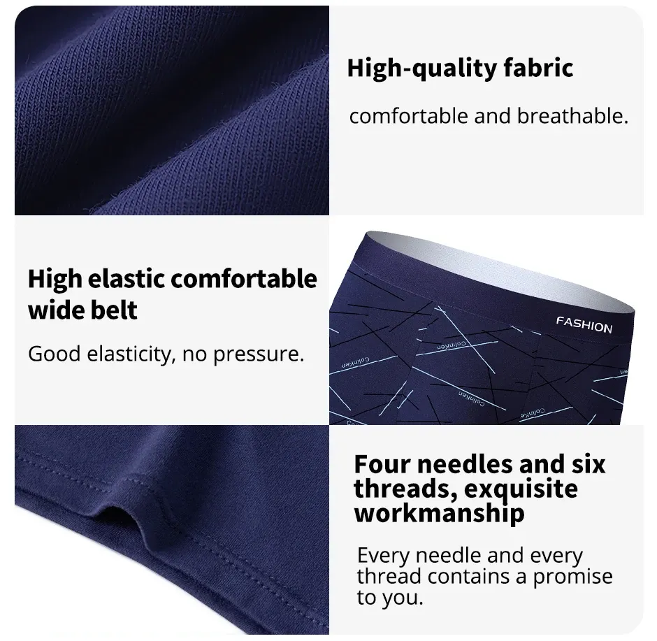 4pcs Men's Underwear Boxer Briefs - Comfortable Soft Fashionable Daily Line Print Sporty Breathable Intimate Apparel showcase 6