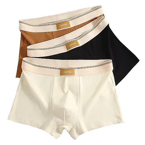 Men's Antibacterial Boxer Shorts 3-Pack: Breathable Cotton, Elastic Boyshorts, 7A Hygiene, Solid Colors for Daily Comfort