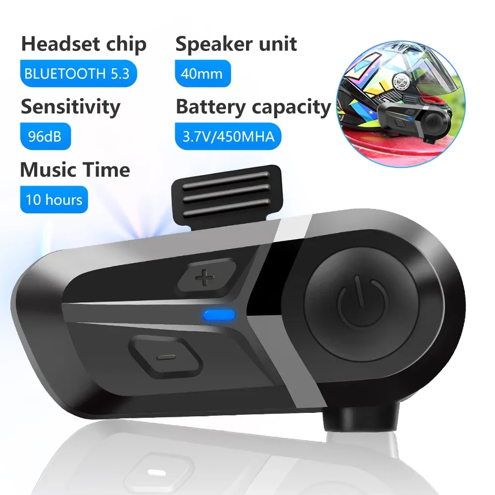 Bluetooth 5.3 Wireless Motorcycle Helmet Headset - Hands-free Calling, Waterproof Earphone & Music Player for Riders thumbnail 1
