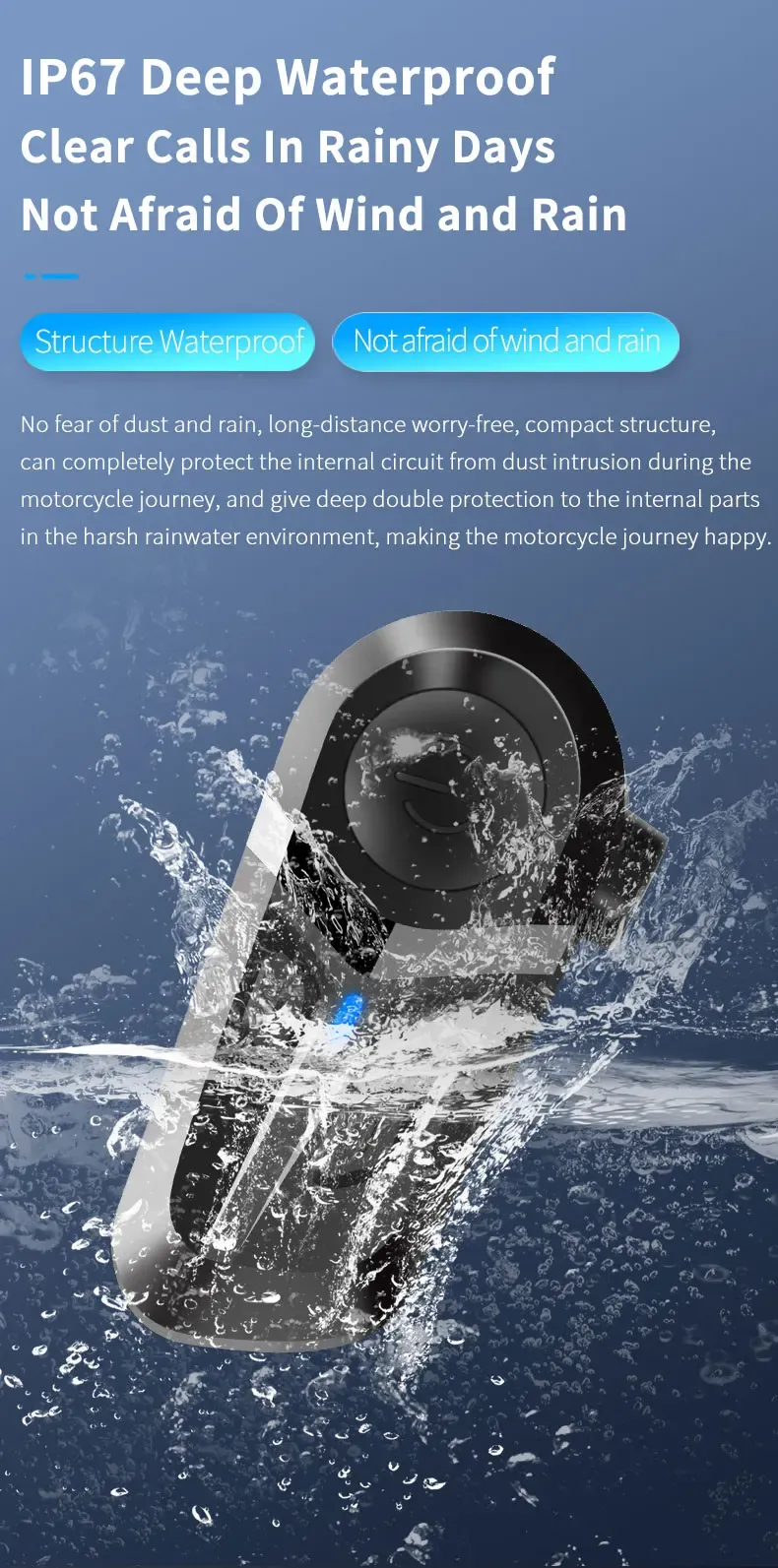 Bluetooth 5.3 Wireless Motorcycle Helmet Headset - Hands-free Calling, Waterproof Earphone & Music Player for Riders showcase 6