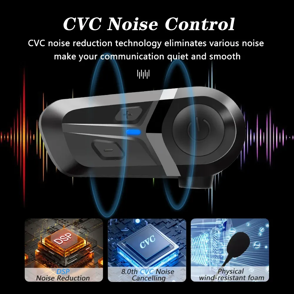 Bluetooth 5.3 Wireless Motorcycle Helmet Headset - Hands-free Calling, Waterproof Earphone & Music Player for Riders thumbnail 2