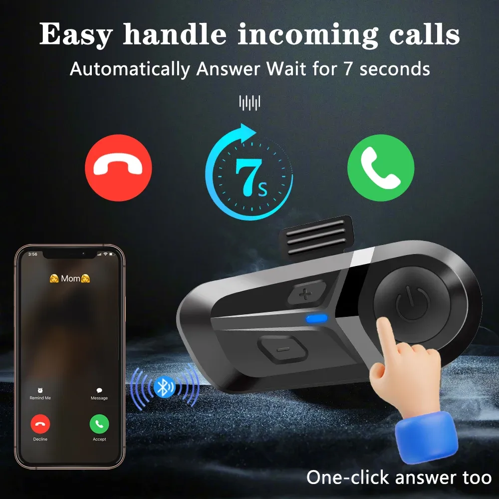Bluetooth 5.3 Wireless Motorcycle Helmet Headset - Hands-free Calling, Waterproof Earphone & Music Player for Riders thumbnail 5