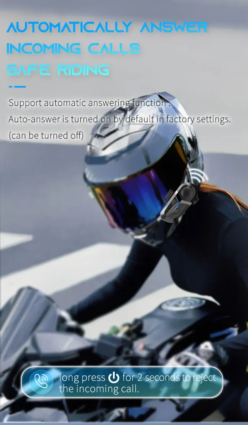 Bluetooth 5.3 Wireless Motorcycle Helmet Headset - Hands-free Calling, Waterproof Earphone & Music Player for Riders showcase 5