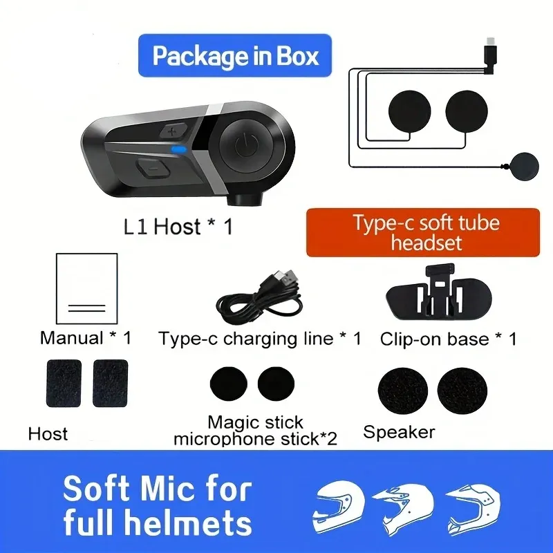Bluetooth 5.3 Wireless Motorcycle Helmet Headset - Hands-free Calling, Waterproof Earphone & Music Player for Riders showcase 1